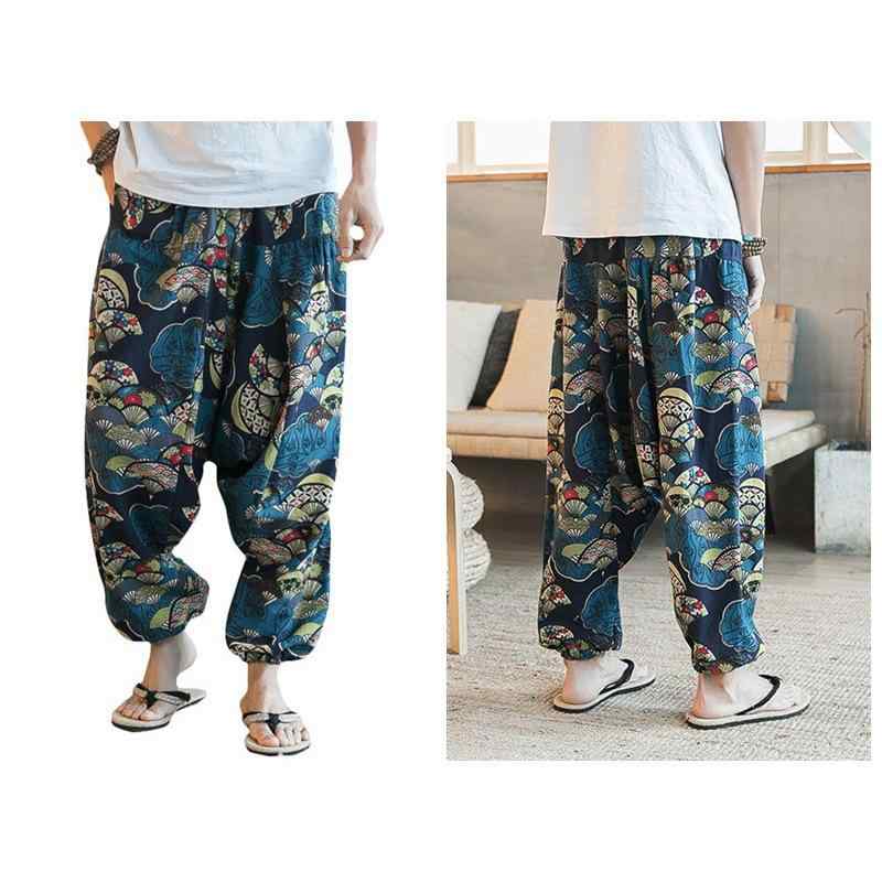 カジュアルパンツ メンズ サルエルパンツ ワイドパンツ ゆったり ルーズフィット 大きいサイズ ビッグサイズ 綿麻 コットンリネン 薄手 民族風 エスニック デイリーユース 部屋着 オールシーズン