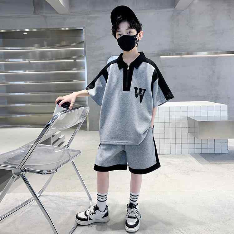 キッズ 男の子 薄手 綿100% 涼しい 快適 夏服 半袖 Tシャツ ショートパンツ カジュアル ルームウェア 普段着 小学生 中学生 ジュニア グレー ホワイト