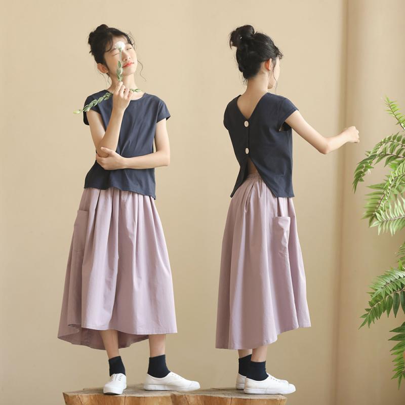 スカート 女の子 ジュニア キッズ アシンメトリー丈 綿100% ソフトコットン 日系 学生 通学 親子 お揃い ラベンダー 夏物