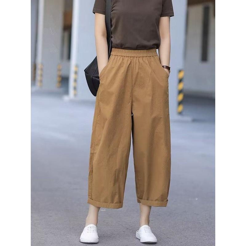 薄手 微ストレッチ ゆったり リラックス ワイドパンツ レディース 春夏 九分丈 綿麻 無地 ポケット付き 着回し 万能 通勤 カジュアル