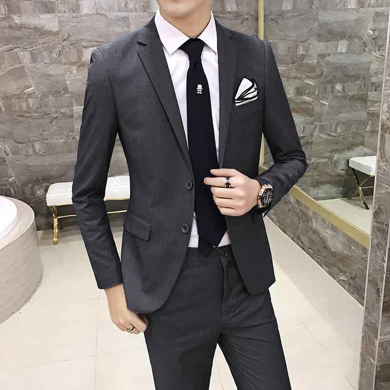 メンズ スーツ 春秋 ビジネス スリムフィット 2つボタン ノッチドラペル センターベント アセテート混紡 結婚式 宴会 フォーマル 礼服 韓国風 セットアップ 2点セット|セキュアデポ