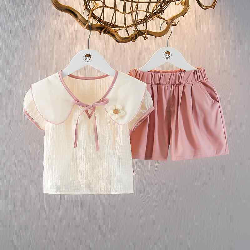 キッズ 女の子 ベビー 1歳 2歳 3歳 薄手 軽量 半袖 ショートパンツ 夏物 セットアップ カジュアル 普段着 部屋着 無地 ポリエステル 女児服 ピンク