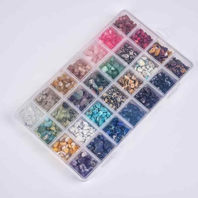 天然石 さざれ石 28マス 仕切り付き 不規則 ボックス入り 光沢 DIY アクセサリーパーツ セット 指輪 リング ハンドメイド 手芸用 ジュエリー素材 豊富なカラー