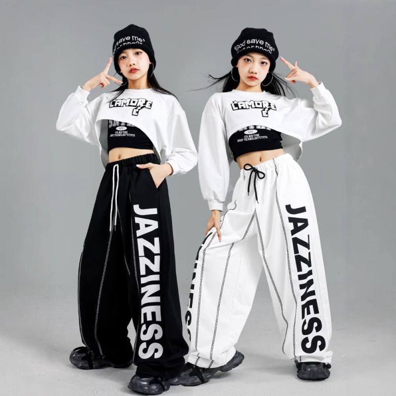 キッズ 女の子 ダンス衣装 ジャズダンス ストリートダンス ヒップホップ 発表会 レッスン着 練習着 ベスト 長袖トップス セットアップ 綿素材 春秋 ジュニア向け おしゃれ クール
