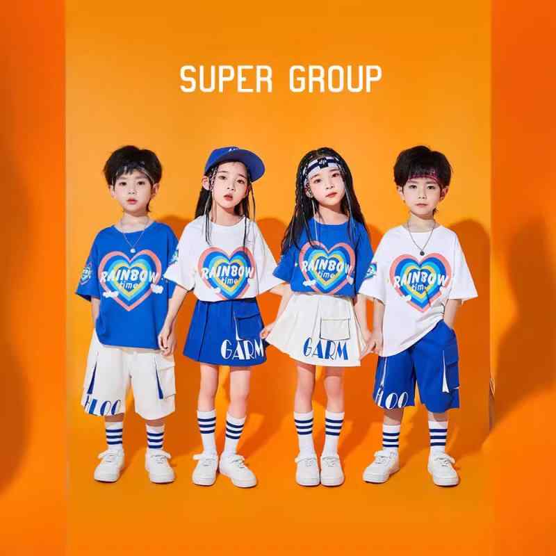 ダンス衣装 キッズ 男の子 女の子 チアリーダー 応援団 ユニフォーム 運動会 入場行進 発表会 合唱 幼稚園 小学生 舞台 イベント 春秋 半袖 スカート ショートパンツ セットアップ ウール素材