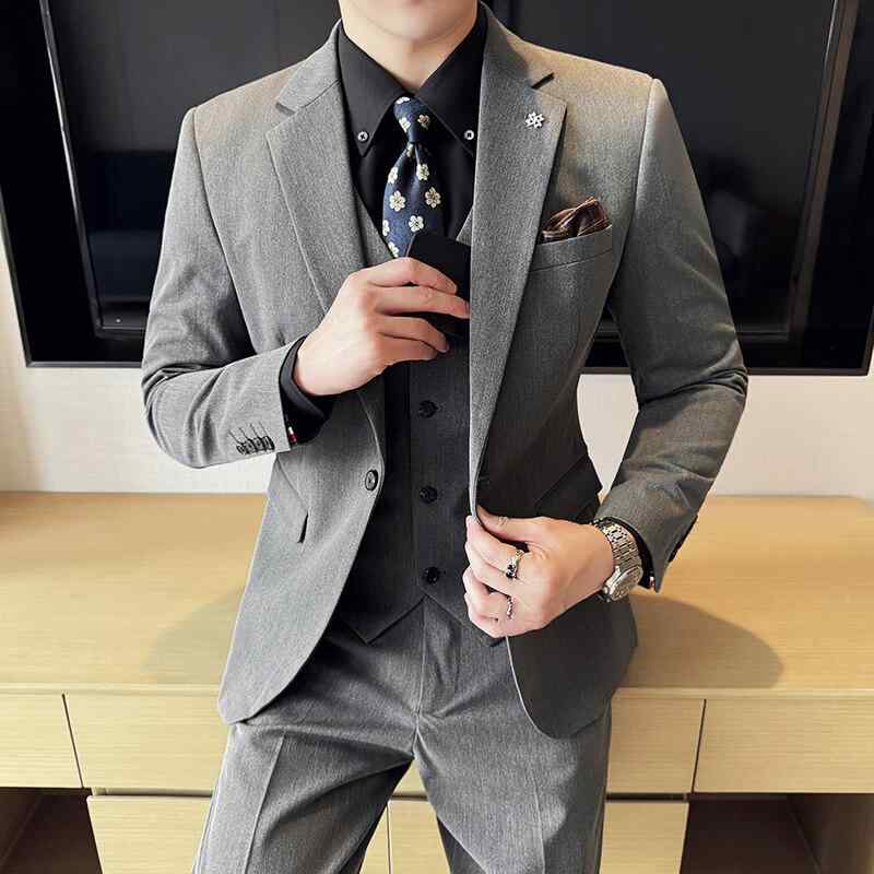 スーツ メンズ ウォッシャブル 洗える 一つボタン 無地 スリム スリーピース 礼服 新郎 結婚式 ウェディング ブライダル フォーマル ビジネス セットアップ センターベント ノッチドラペル｜セキュアデポ
