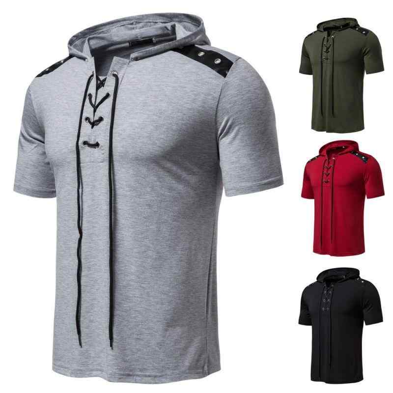 Tシャツ メンズ フード付き 肩切り替え レザー紐 アイレットデザイン 半袖 トップス 抗菌 薄手 ゆったり ルーズフィット 無地 夏季 カジュアル おしゃれ 普段使い リネン シルク混 カットソー サマー