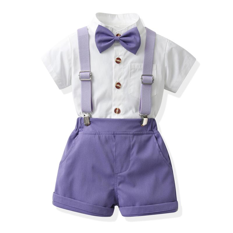 ベビー キッズ 男の子 半袖 ジャケット ショートパンツ フォーマル セレモニー 2点セット 春夏 綿素材 1歳 誕生日 発表会 結婚式 パープル