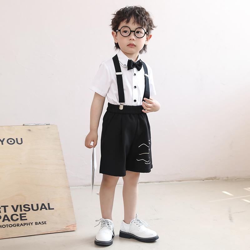 キッズスーツ 男の子 フォーマル セットアップ 結婚式 七五三 入学式 卒業式 発表会 パーティー イベント 韓国風 薄手 半袖 ジャケット シャツ ショートパンツ ポリエステル フラワーボーイ サマー