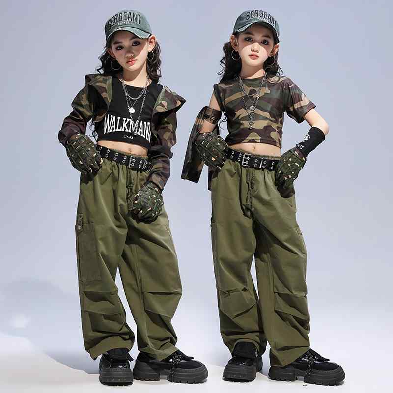 ダンス衣装 キッズ ガールズ ジュニア 女の子 ジャズ ヒップホップ ストリート ガールズグループ風 迷彩 ベスト タンクトップ カーゴパンツ セットアップ 伸縮性 ストレッチ 発表会 舞台 レッスン着 オールシーズン 6,391円