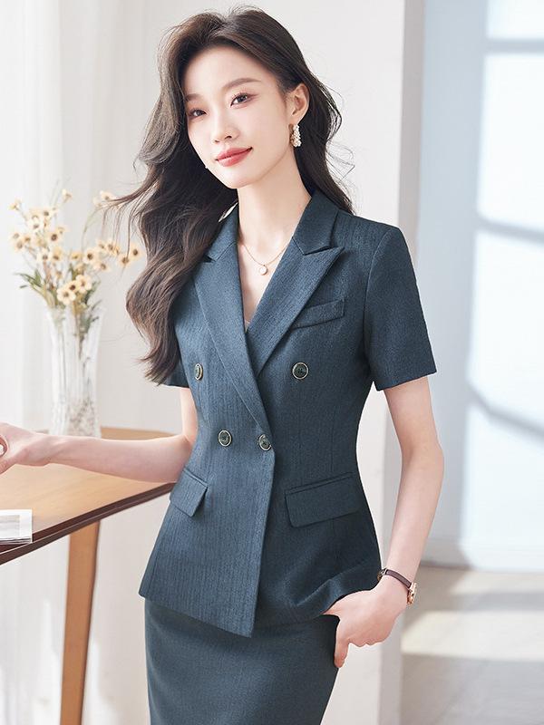 スーツジャケット レディース 半袖 薄手 軽量 接触冷感 オフィス ビジネス 通勤 制服 ユニフォーム 宝飾店 受付 事務服 エレガント 上品 きれいめ セットアップ 春夏