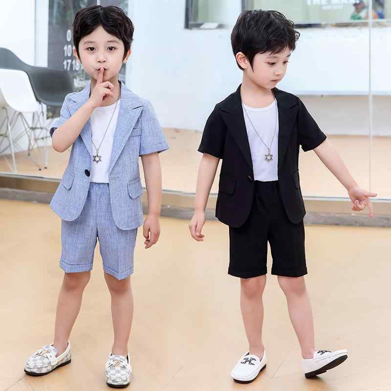 スーツ 男の子 キッズ ボーイズ フォーマルウェア セットアップ ジャケット パンツ 結婚式 発表会 入学式 卒業式 卒園式 七五三 パーティー イベント 礼服 半袖 薄手 1つボタン 無地 韓国風
