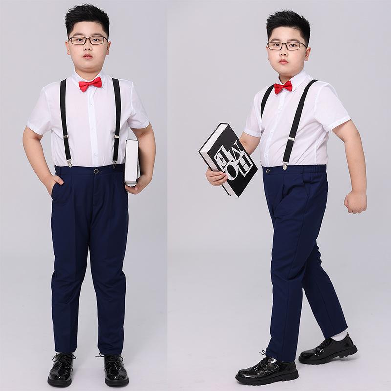 子供服 セットアップ 男の子 ジュニア 発表会 ピアノ 演奏会 礼服 フォーマルスーツ ゆったりサイズ 大きいサイズ ぽっちゃり体型対応 サスペンダーパンツ 半袖シャツ 春夏 結婚式 入学式 卒業式 パーティー イベント