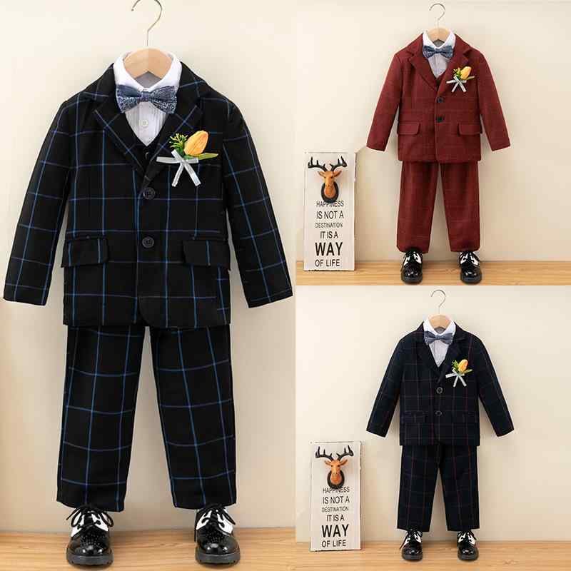 スーツ キッズ 男の子 チェック柄 スリーピース ジャケット ベスト パンツ フォーマル セットアップ 英国風 ブリティッシュスタイル 発表会 入学式 卒園式 結婚式 七五三 冠婚葬祭 演奏会 おしゃれなポリエステル混紡素材 男児 小学生