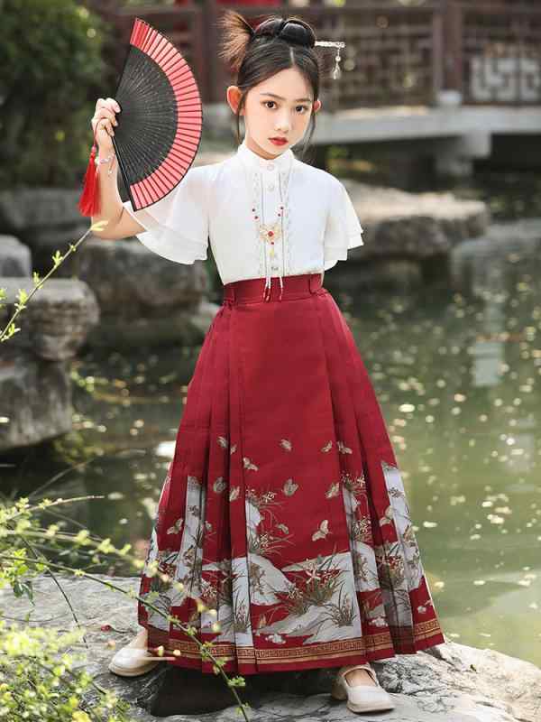 漢服 女の子 キッズ 春夏 新中国風モダン 馬面スカート セットアップ 幼稚園服 結婚式 礼服 発表会 フォーマル かわいい プリンセス風 厚手 ポリエステル