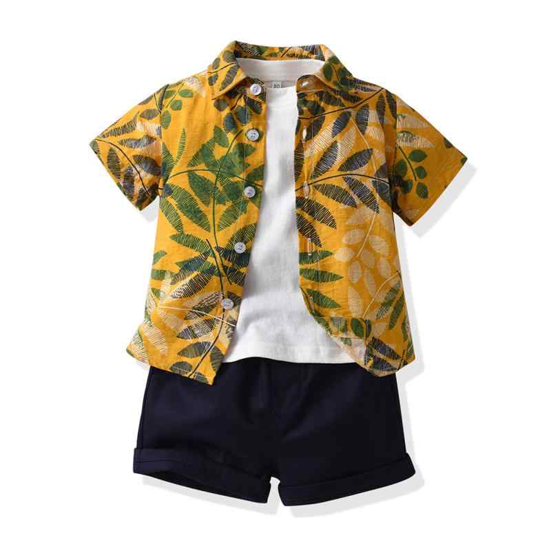 キッズ 男の子 セットアップ 夏服 トレンド 襟付き 半袖シャツ 白Tシャツ ショートパンツ カジュアル 綿素材 ソフト加工 3点セット