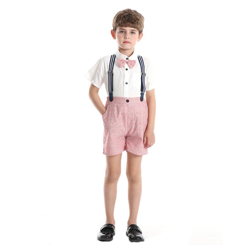 キッズ 男の子 春夏 紳士風 半袖シャツ サスペンダーショートパンツ 2点セット フォーマル セレモニー お出かけ 綿素材 柔らか肌触り