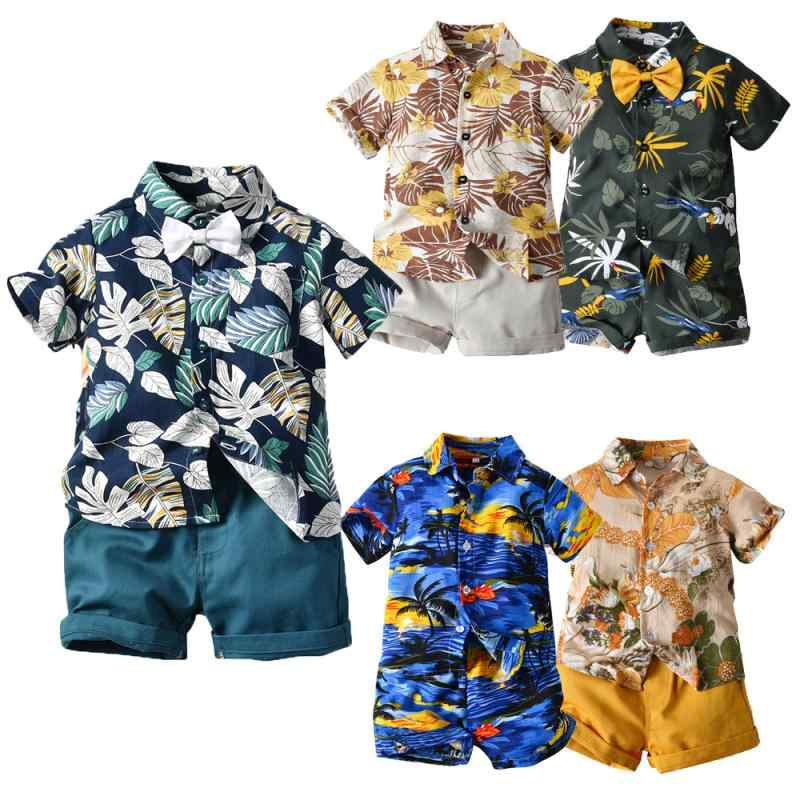 キッズ セットアップ 男の子 男児 夏物 半袖 花柄シャツ アロハシャツ ショートパンツ 半ズボン 2点セット ツーピース カジュアル リゾート ビーチウェア 欧米風 肌触りなめらか レーヨン素材