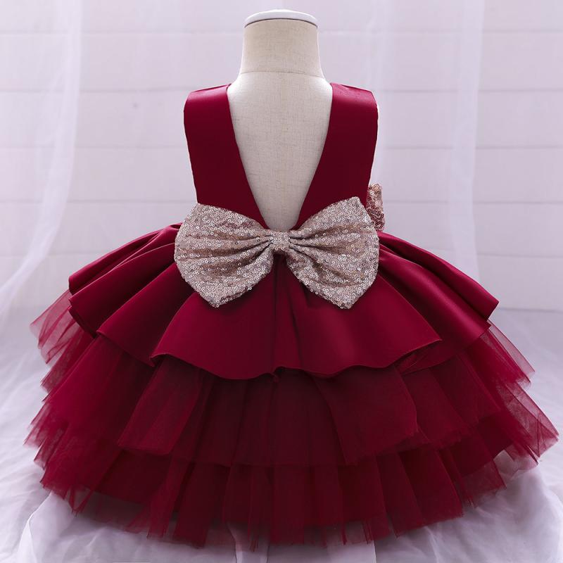 ベビードレス 女の子 セレモニー プリンセス ふんわり チュール レース リボン バックオープン 欧米風 綿混 1歳 誕生日 お宮参り 結婚式 発表会 お祝い