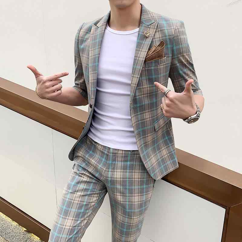 上衣 メンズ か細い相応う 通気性 照合のしるし柄 七分袖 五分袖 半袖 背広上衣 心地よい上衣 セットアップ 春夏 商行為 心地よい 通い