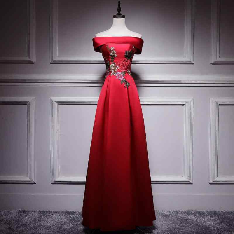 レディース イブニングドレス オフショルダー ロング丈 ワインレッド エレガント 花嫁 結婚式 披露宴 二次会 お色直し パーティー フォーマル