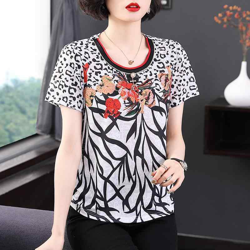 Tシャツ ミセス レディース 体型カバー ゆったり ゆるフィット 半袖 花柄 フラワー柄 ラウンドネック 丸首 きれいめ カジュアル 通勤 普段着 春夏 ポリエステル