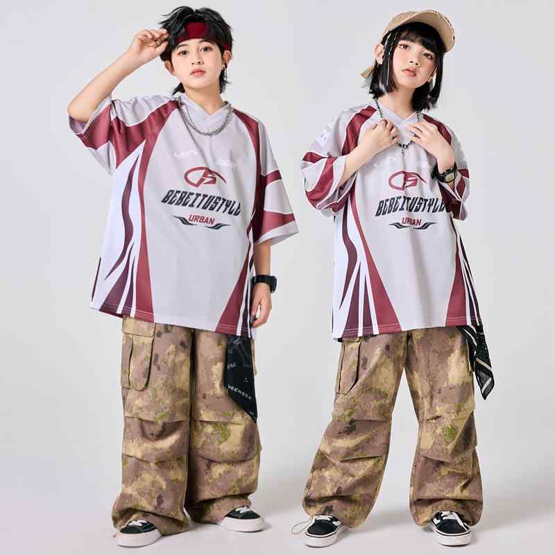 キッズ ダンス衣装 男の子 女の子 ヒップホップ ストリートダンス ジャズダンス 発表会 ステージ衣装 セットアップ 切り替えデザイン 綿混 ポリエステル素材 春夏 練習着 おしゃれな 韓国ファッション