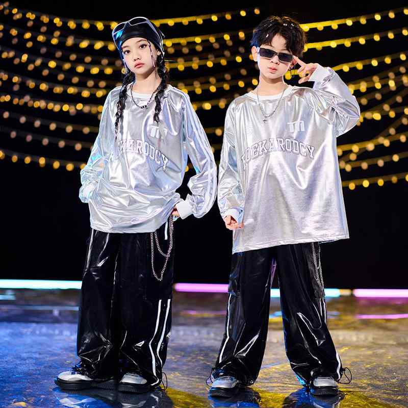 ダンスウェア キッズ 女の子 男の子 兼用 ストリートダンス ジャズダンス ヒップホップ スパンコール キラキラ 舞台衣装 発表会 演出服 練習着 オールシーズン ポリエステル 柔らかい 快適な着心地 ジュニア