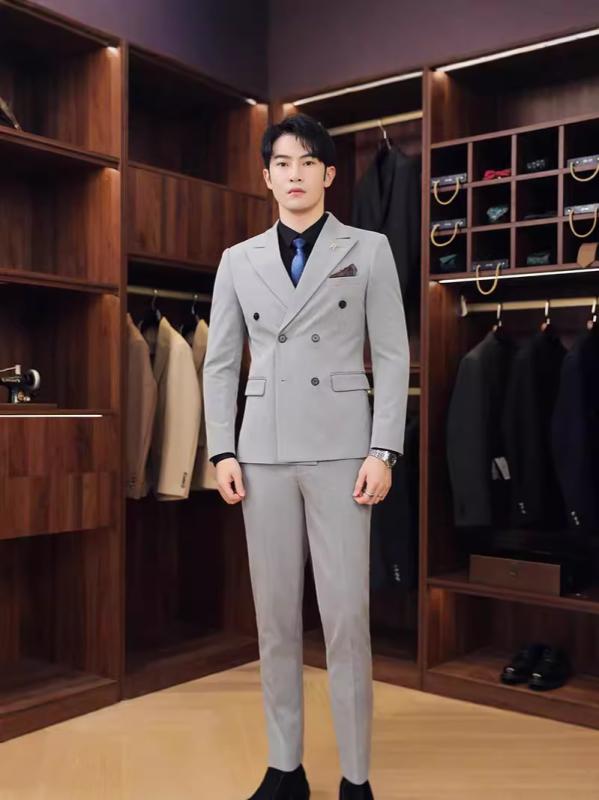 スーツ メンズ 結婚式 フォーマル 礼服 ダブルブレスト スリーピース セットアップ スリムフィット 無地 ストレッチ素材