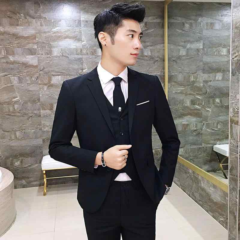 スーツ メンズ 男性用 スリーピース セットアップ 3点セット スリムフィット ビジネス フォーマル 結婚式 ウェディング 新郎 披露宴 通勤 防シワ 綿混素材 シングルボタン オールシーズン