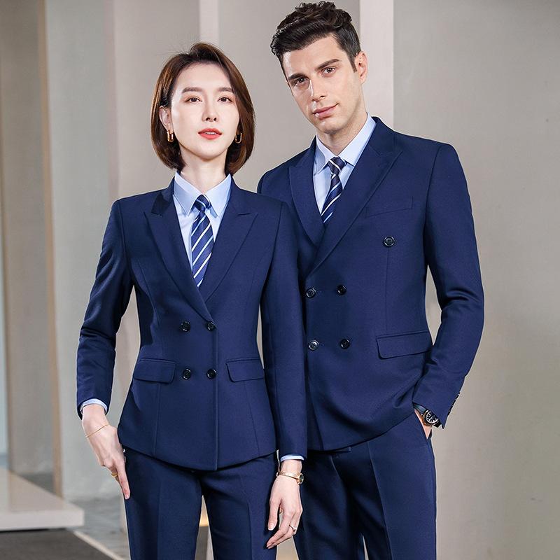 スーツ 男女兼用 長袖 ダブルブレスト 春夏 ビジネス オフィス 営業 事務 通勤 ユニフォーム 制服 セットアップ ポリエステル混紡素材