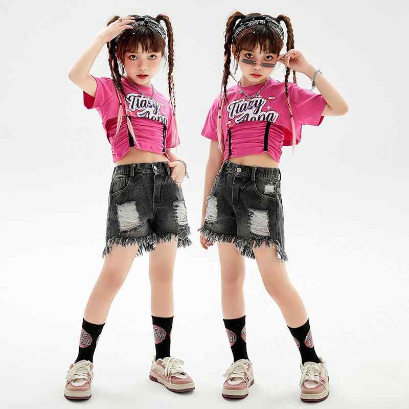 ダンスウェア ジュニア 女の子 ジャズダンス ヒップホップ ストリートダンス 発表会 衣装 練習着 ショート丈 へそ出し クロップドトップス Tシャツ 綿 コットン 通気性 快適 おしゃれ 春夏