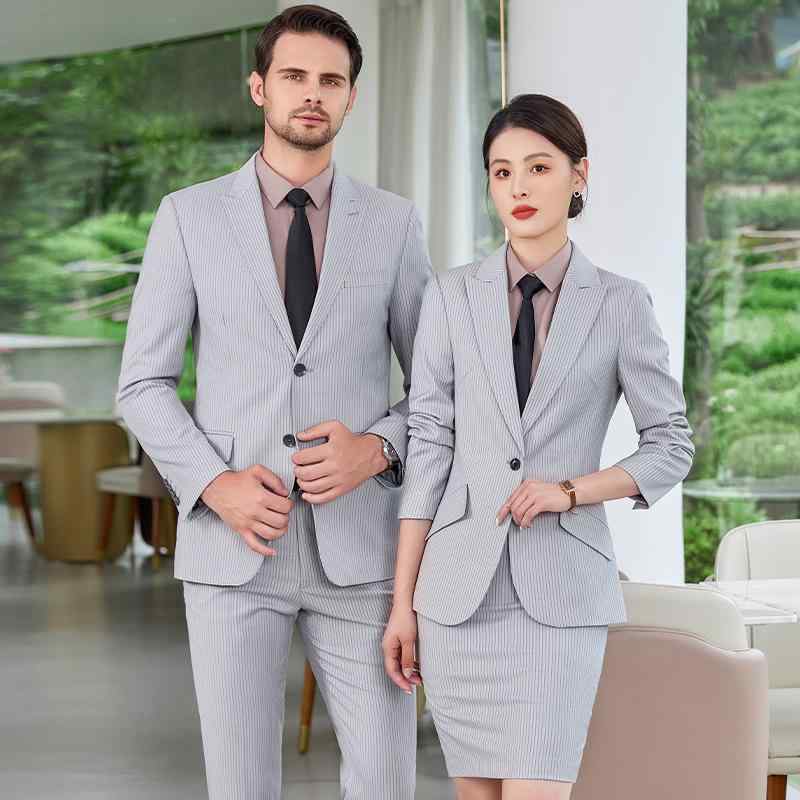 ビジネススーツ メンズ レディース ストレッチ スリムフィット オールシーズン 男女兼用 オフィス 通勤 フォーマル 制服 ユニフォーム ストライプ柄 セットアップ ジャケット ベスト パンツ スカート