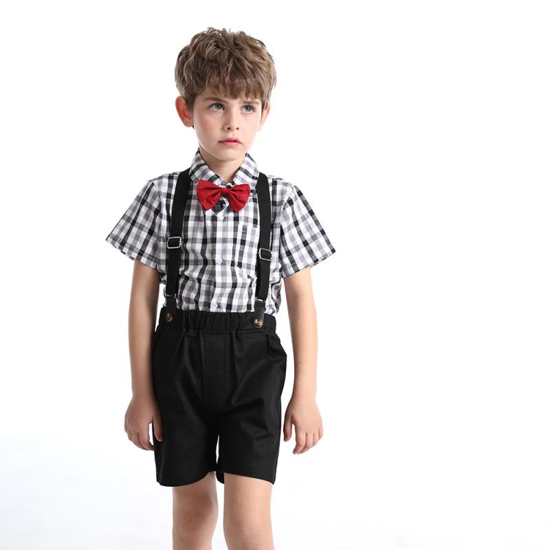 キッズ 男の子 半袖シャツ ショートパンツ セットアップ チェック柄 春夏 通気性 フォーマル セレモニー 発表会 結婚式 入園式 綿混 おしゃれ カジュアル ベビー服