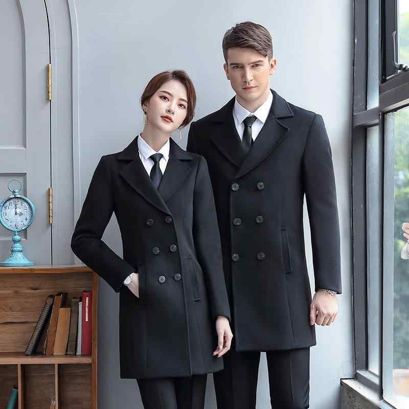 レディース メンズ ウールコート 厚手 ミドル丈 テーラードカラー スリム オフィス 事務服 通勤 受付 ホテル 宝石店 カーディーラー 不動産 販売員 ユニフォーム ロゴ刺繍 切り替え|セキュアデポ