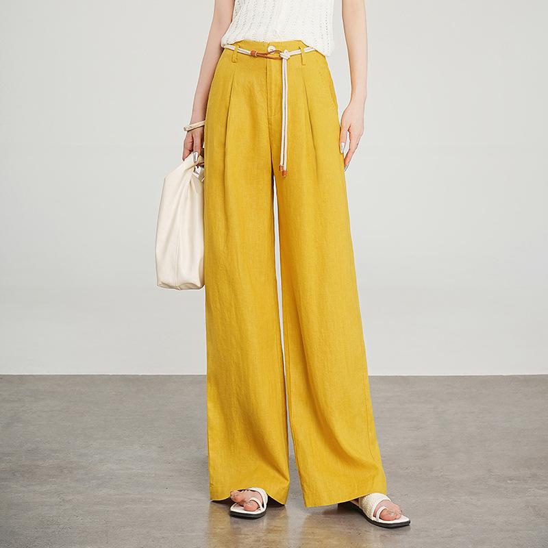 カジュアルパンツ レディース 春夏 リネン 薄手 イージーケア 微ストレッチ ハイウエスト 体型カバー 脚長効果 着痩せ 落ち感 ゆったり ワイドパンツ 上品 きれいめ 通勤 ロング丈