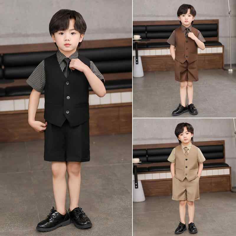 スーツ 男の子 キッズ フォーマル ストライプ柄シャツ ベスト パンツ セットアップ 結婚式 発表会 舞台衣装 誕生日 卒園式 入学式 英国風 シングルブレスト 春夏 ポリエステル混紡 園児 小学生