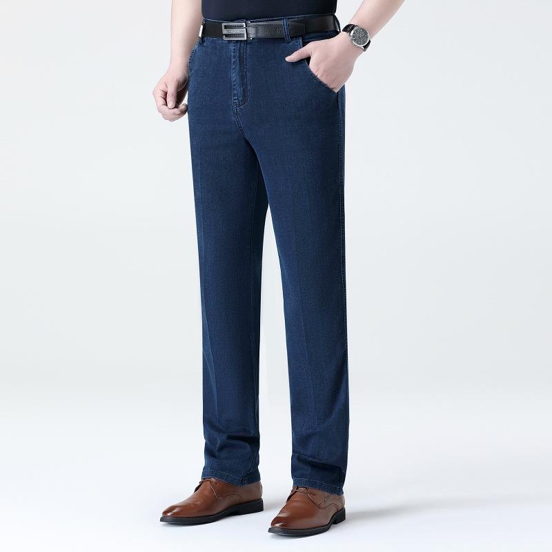 デニムパンツ メンズ 中年 パパ 接触冷感 薄手 ゆったり ストレート ストレッチ テンセル イージーケア カジュアル 通勤用 旅行 マルチポケット 濃紺 春夏 大きいサイズ