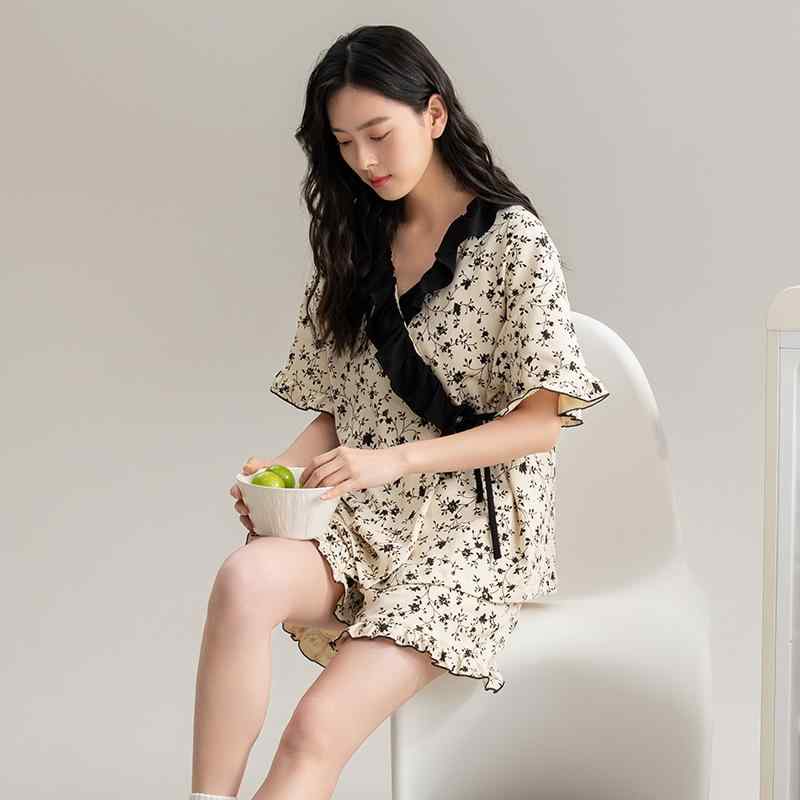 パジャマ レディース 女性用 夏 接触冷感 薄手 通気性 綿100% コットン 半袖 ルームウェア 部屋着 ワンマイルウェア スイート かわいい