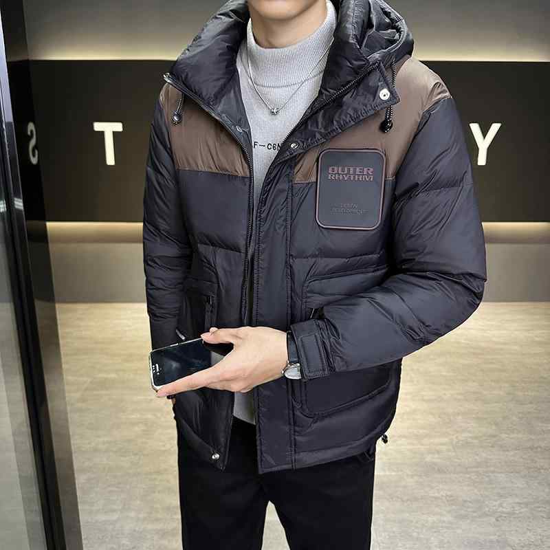 落ち込む上衣 メンズ ボンネット付き添い人 白落ち込む 保温 防寒 生あたたかい ロング丈 無地 心地好い 表どおり 流行り物 ポリエステル 冬 アウター