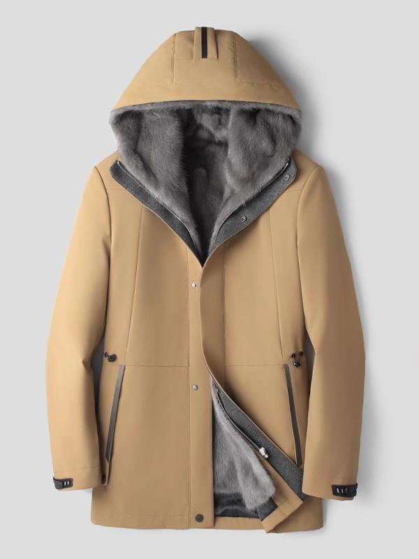 パーカー メンズ ショート丈 フード付き フルスキン ミンクファーライナー スリムフィット ジップアップ 冬物 カジュアルアウター サイドポケット 紳士 日用品雑貨・文房具・手芸-その他