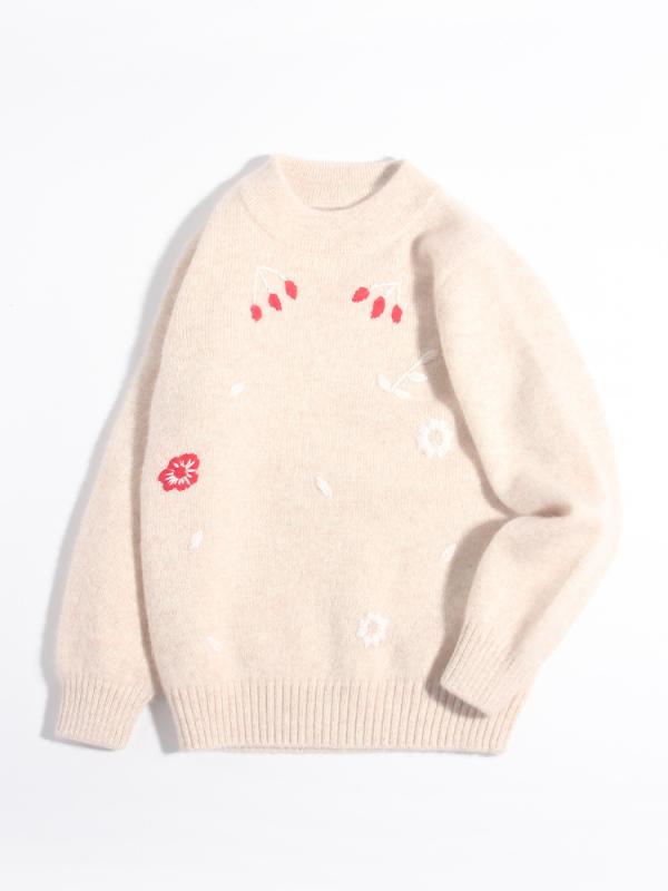 ニット 子供 女の子 ベビー 100%カシミヤ 厚手 防寒 カジュアル クルーネック 長袖 プルオーバー 無地 秋冬 親子コーデ ベージュ｜セキュアデポ 9,256円
