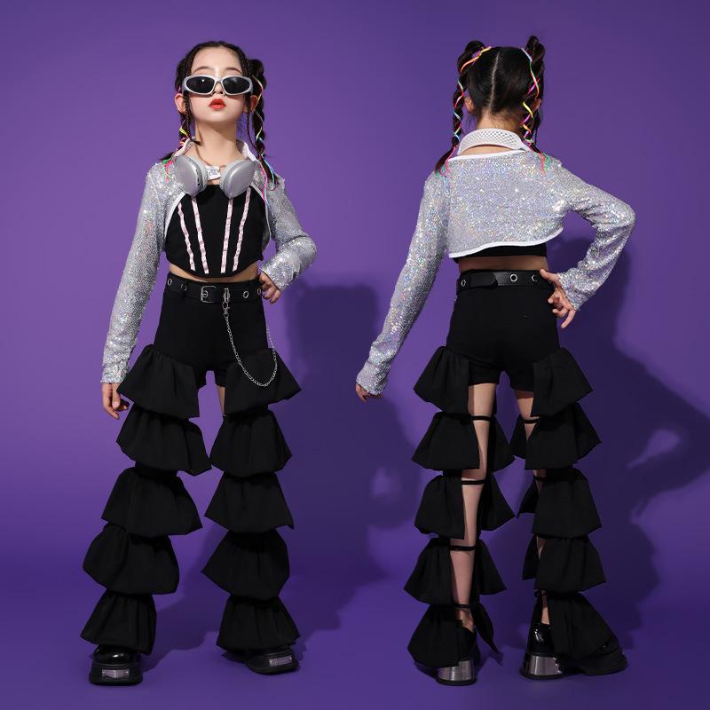 ダンス衣装 女の子 キッズ ガールズ ジャズダンス ヒップホップ スパンコール セットアップ キラキラ ステージ衣装 発表会 ランウェイ ストリート