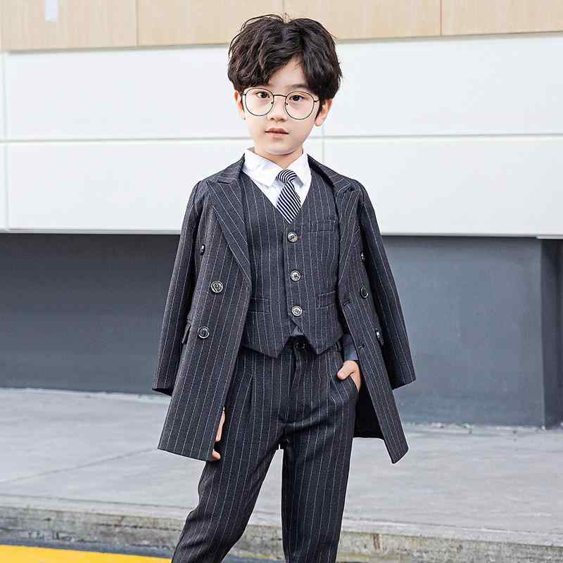 フォーマルスーツ 男の子 キッズ セットアップ 結婚式 発表会 卒業式 入学式 ブリティッシュスタイル かっこいい ストライプ柄 シングルボタン ピアノ発表会 花童衣装 七五三 グレー ブルー