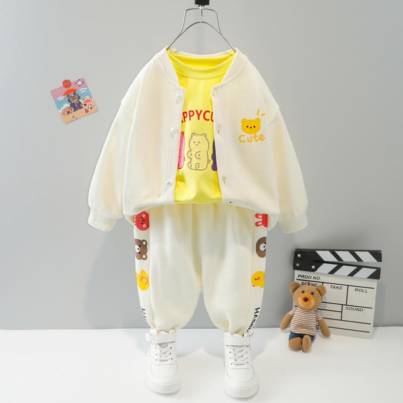 セットアップ キッズ 女の子 ベビー 春秋 韓国ファッション かわいい キャラクター柄 綿 長袖 トップス アウター 長パンツ 3点セット おしゃれ カジュアル 1歳 2歳 3歳 80 90 100cm
