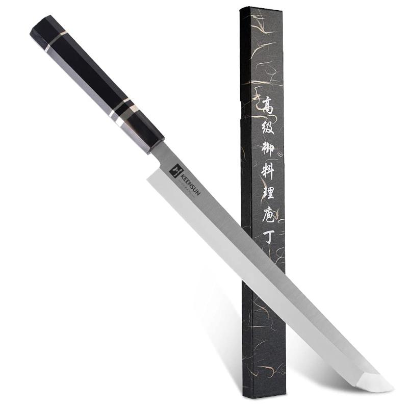 KEENSUN マルチパーパス包丁 刺身/切付/先丸 刃渡り270mm/300mm ステンレス鋼 片刃 料理用 業務用 家庭用 ギフト ツールハンドル素材は黒檀と黒い牛角|セキュアデポ