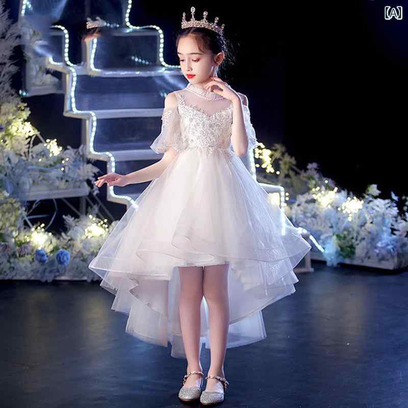 ドレス キッズ 女の子 ジュニア 子供 発表会 ピアノ 演奏会 演出 舞台 撮影用 記念写真 誕生日 結婚式 プリンセス お姫様 フォーマルウェア イベント ステージ衣装 おしゃれ かわいい ホワイト|セキュアデポ