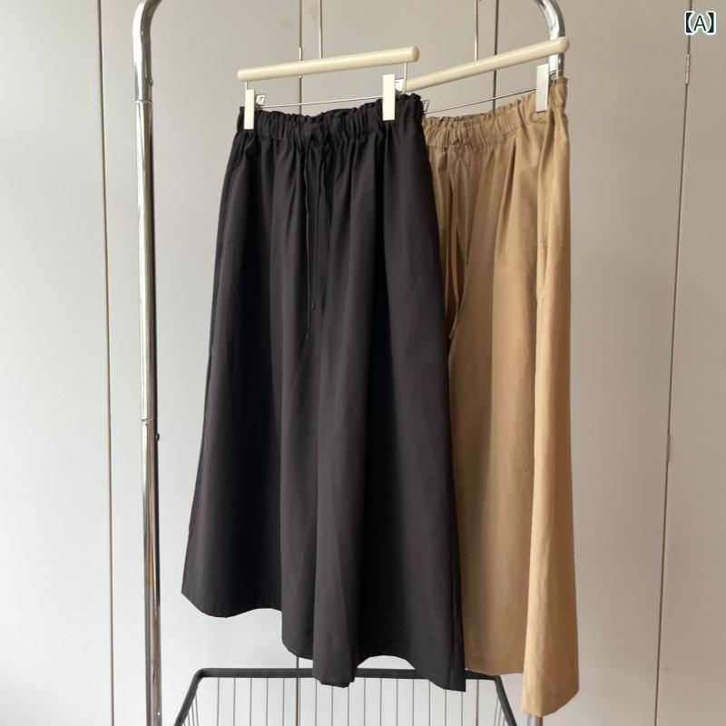 パンツ レディース ワイドパンツ ガウチョパンツ 八分丈 薄手 接触冷感 軽量 ウエストゴム タック ハイウエスト 部屋着 通勤 カジュアル ポケット付き｜セキュアデポ