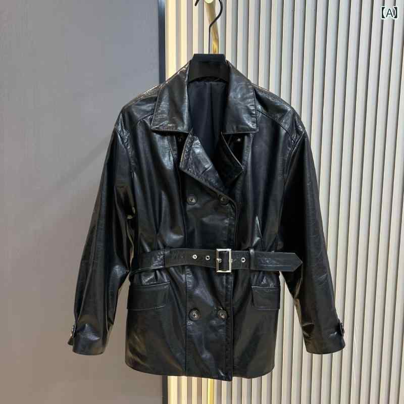 ジャケット レディース 羊革調 ミドル丈 長袖 テーラード ダブルボタン ベルト付き 切り替え ゆったり 防寒 アウター 通勤 秋冬｜セキュアデポ