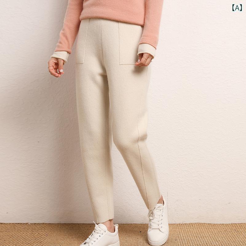 パンツ レディース ニットパンツ ジョガーパンツ 裾リブ ウエストゴム ハイウエスト 厚手 暖かい ゆったり 防寒 伸縮性 普段着 通勤 カジュアル 無地 ボトムス|セキュアデポ
